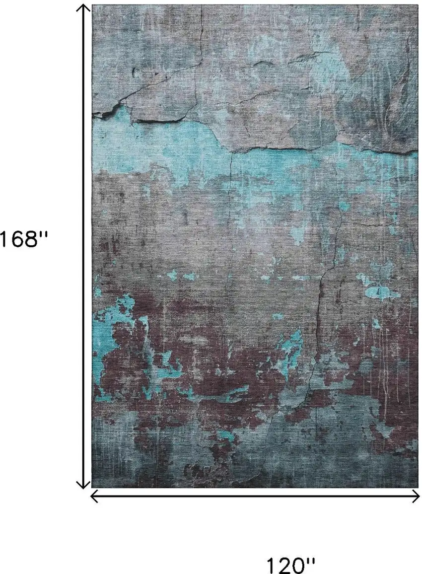 Teal Gray And Silver Abstract Washable Area Rug With UV Protection Photo 9