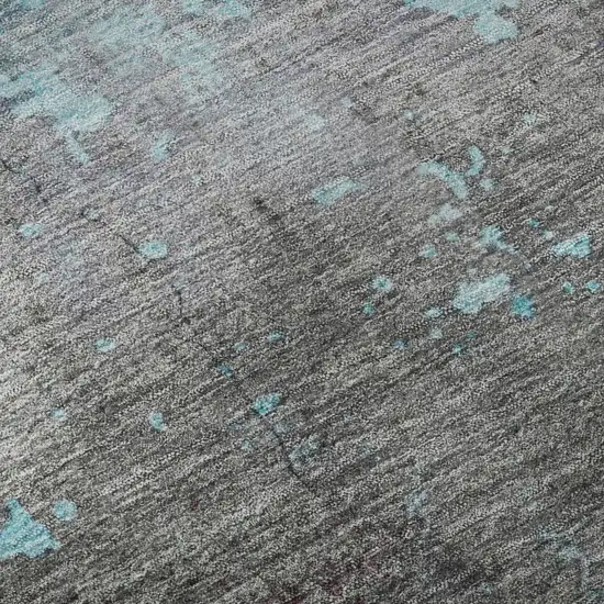 Teal Gray And Silver Abstract Washable Area Rug With UV Protection Photo 8