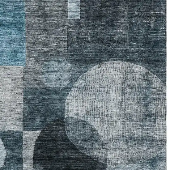 Teal Gray And Silver Geometric Washable Area Rug With UV Protection Photo 2
