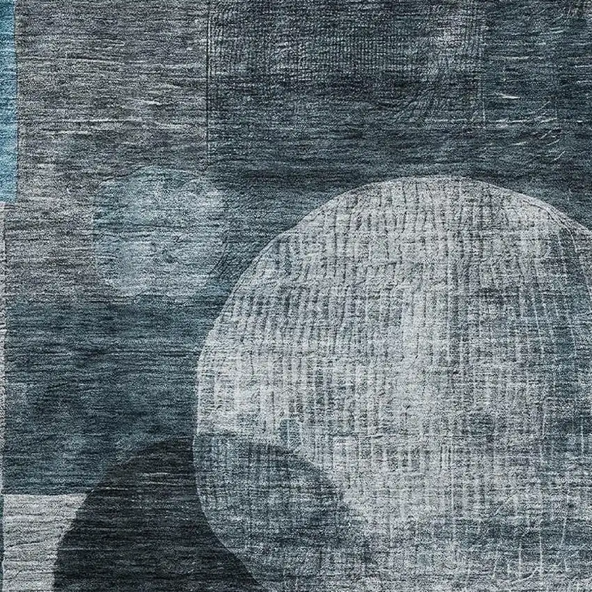 Teal Gray And Silver Geometric Washable Area Rug With UV Protection Photo 2