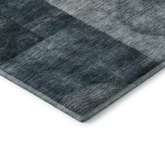 Teal Gray And Silver Geometric Washable Area Rug With UV Protection Photo 7