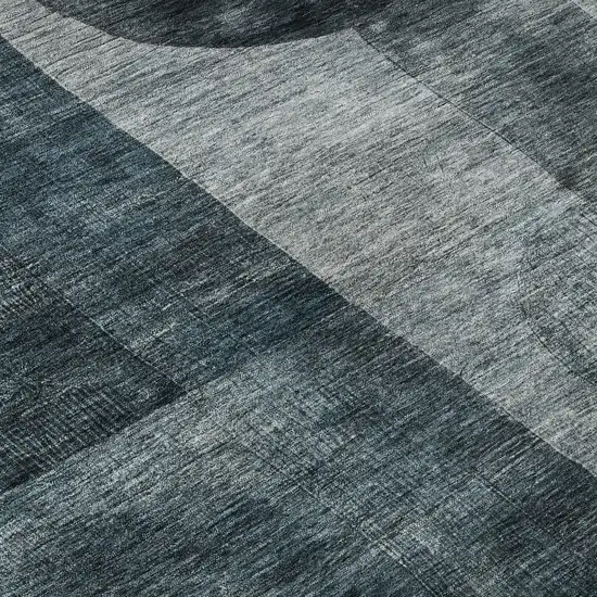 Teal Gray And Silver Geometric Washable Area Rug With UV Protection Photo 9