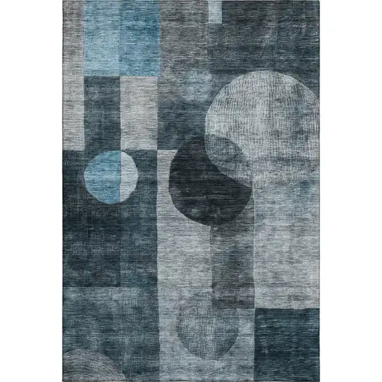 Teal Gray And Silver Geometric Washable Area Rug With UV Protection Photo 1