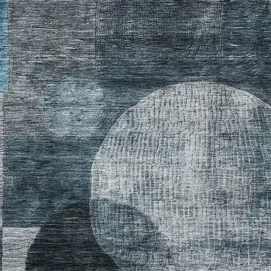 Teal Gray And Silver Geometric Washable Area Rug With UV Protection Photo 2