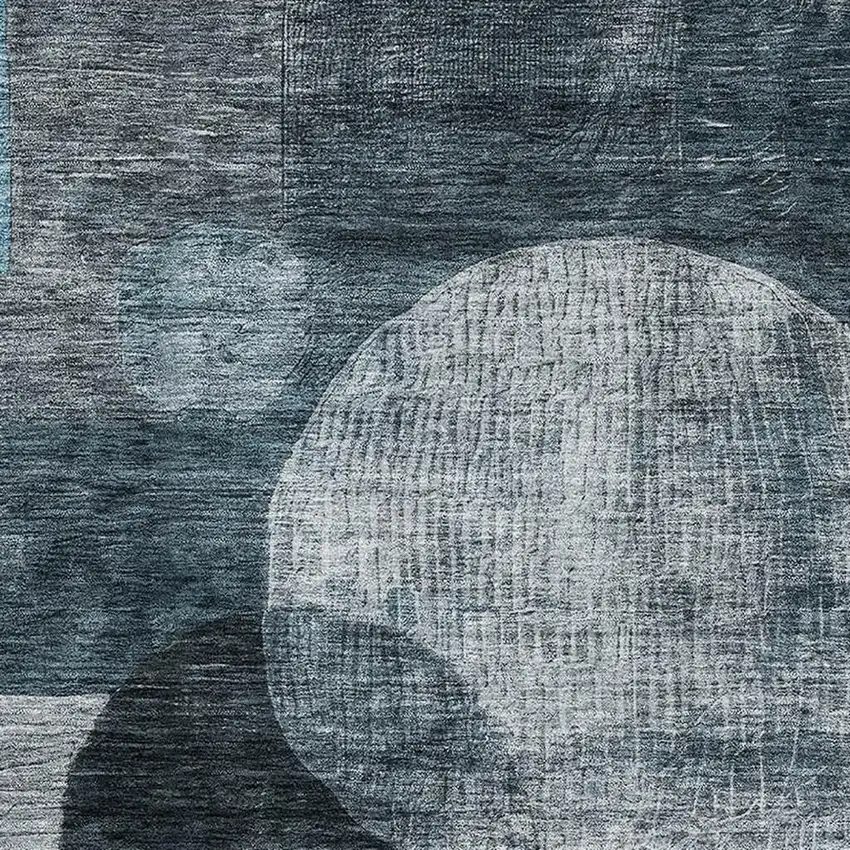 Teal Gray And Silver Geometric Washable Area Rug With UV Protection Photo 2