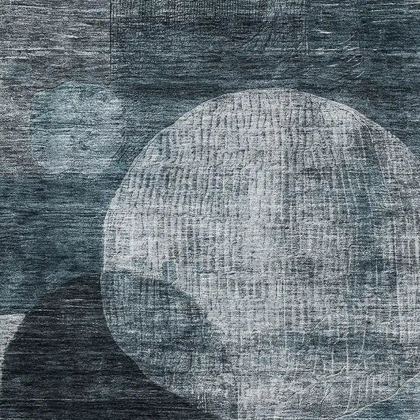 Teal Gray And Silver Geometric Washable Area Rug With UV Protection Photo 2