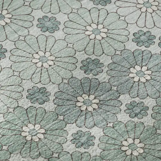 Teal Gray And Silver Geometric Washable Area Rug With UV Protection Photo 9