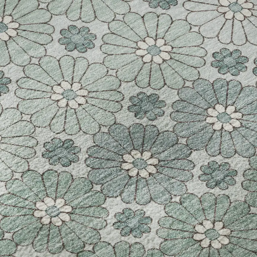 Teal Gray And Silver Geometric Washable Area Rug With UV Protection Photo 9