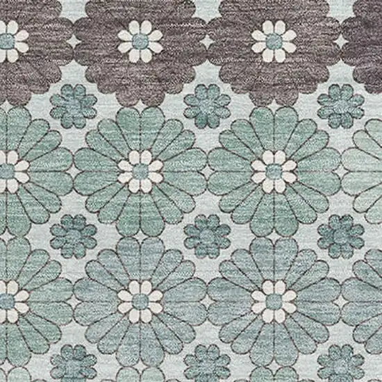 Teal Gray And Silver Geometric Washable Area Rug With UV Protection Photo 2