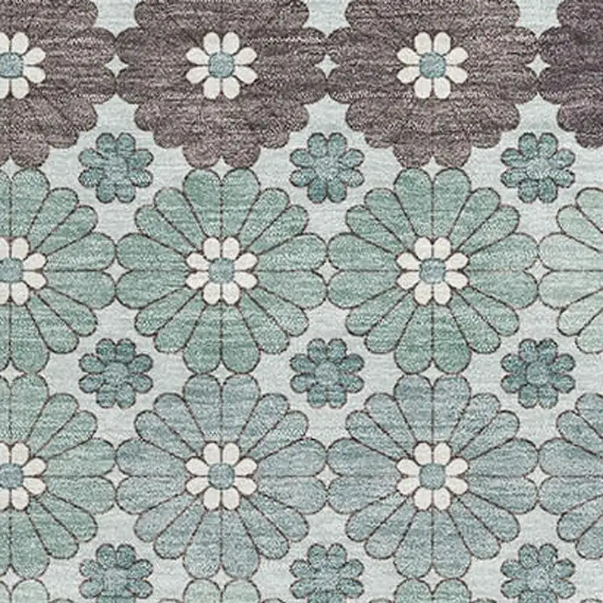 Teal Gray And Silver Geometric Washable Area Rug With UV Protection Photo 2