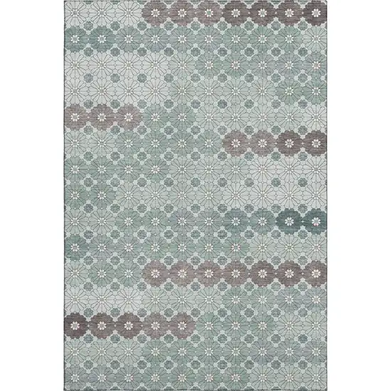 Teal Gray And Silver Geometric Washable Area Rug With UV Protection Photo 1
