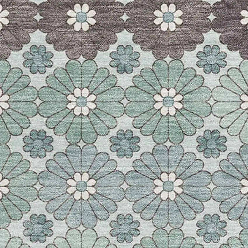 Teal Gray And Silver Geometric Washable Area Rug With UV Protection Photo 2
