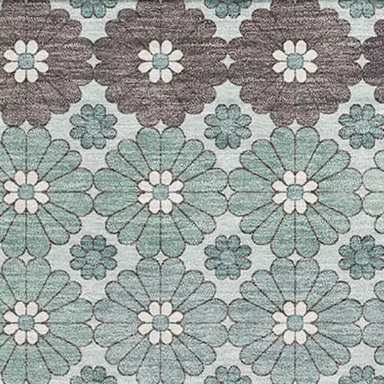 Teal Gray And Silver Geometric Washable Area Rug With UV Protection Photo 2