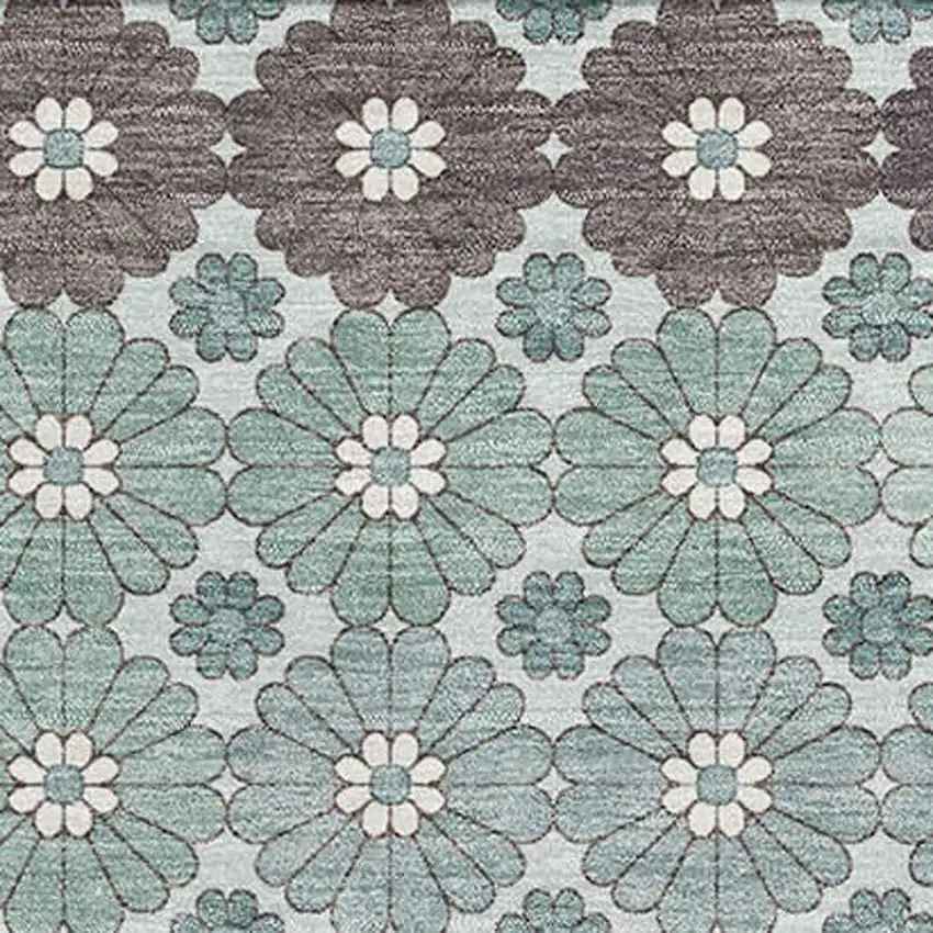 Teal Gray And Silver Geometric Washable Area Rug With UV Protection Photo 2