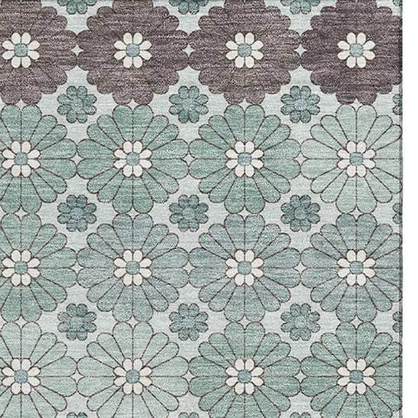 Teal Gray And Silver Geometric Washable Area Rug With UV Protection Photo 3