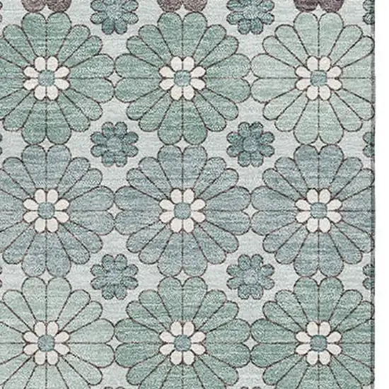 Teal Gray And Silver Geometric Washable Area Rug With UV Protection Photo 3