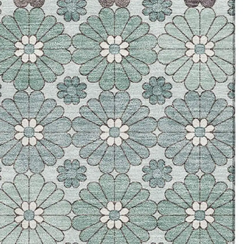 Teal Gray And Silver Geometric Washable Area Rug With UV Protection Photo 3