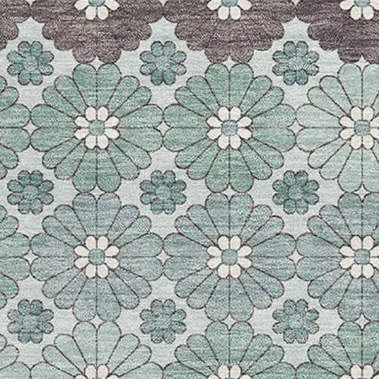 Teal Gray And Silver Geometric Washable Area Rug With UV Protection Photo 2