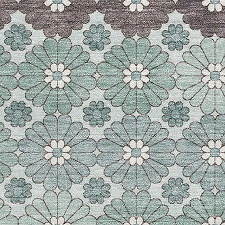 Teal Gray And Silver Geometric Washable Area Rug With UV Protection Photo 2