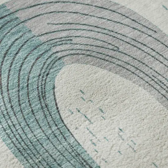 Teal Gray And Silver Geometric Washable Area Rug With UV Protection Photo 9