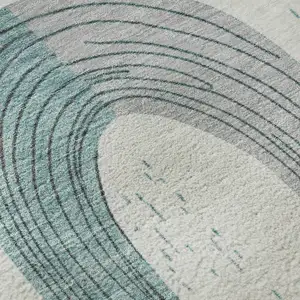 Photo of Teal Gray And Silver Geometric Washable Area Rug With UV Protection