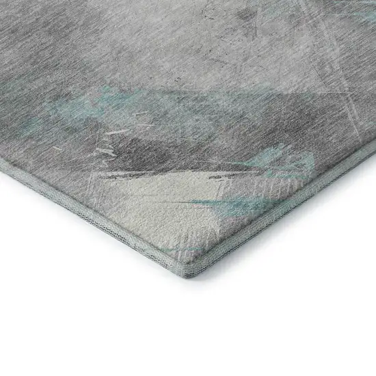 Teal Gray And Silver Striped Washable Area Rug With UV Protection Photo 8