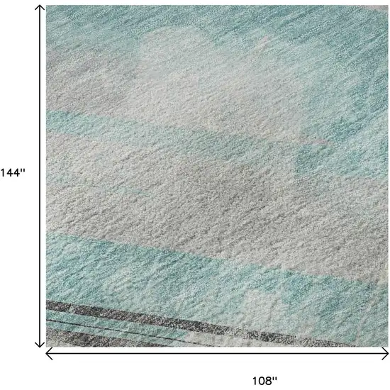 Teal Gray And Silver Striped Washable Area Rug With UV Protection Photo 9