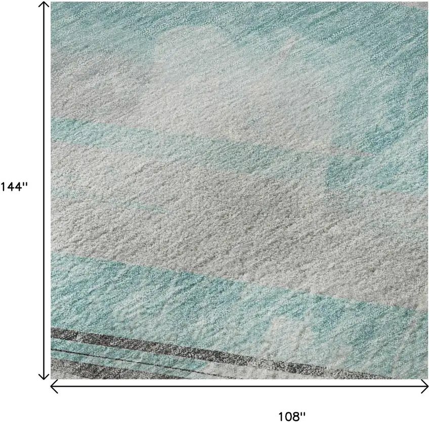 Teal Gray And Silver Striped Washable Area Rug With UV Protection Photo 9