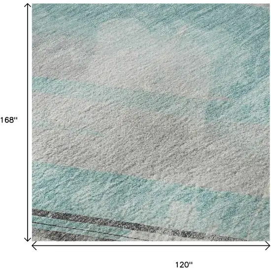 Teal Gray And Silver Striped Washable Area Rug With UV Protection Photo 9
