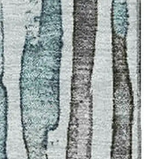 Teal Gray And Silver Striped Washable Area Rug With UV Protection Photo 2