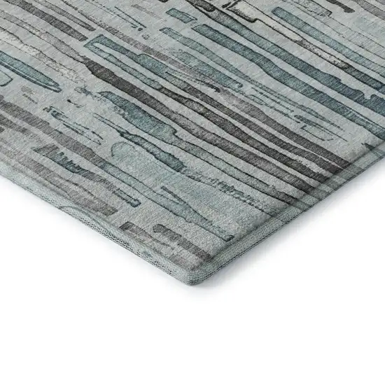 Teal Gray And Silver Striped Washable Area Rug With UV Protection Photo 7