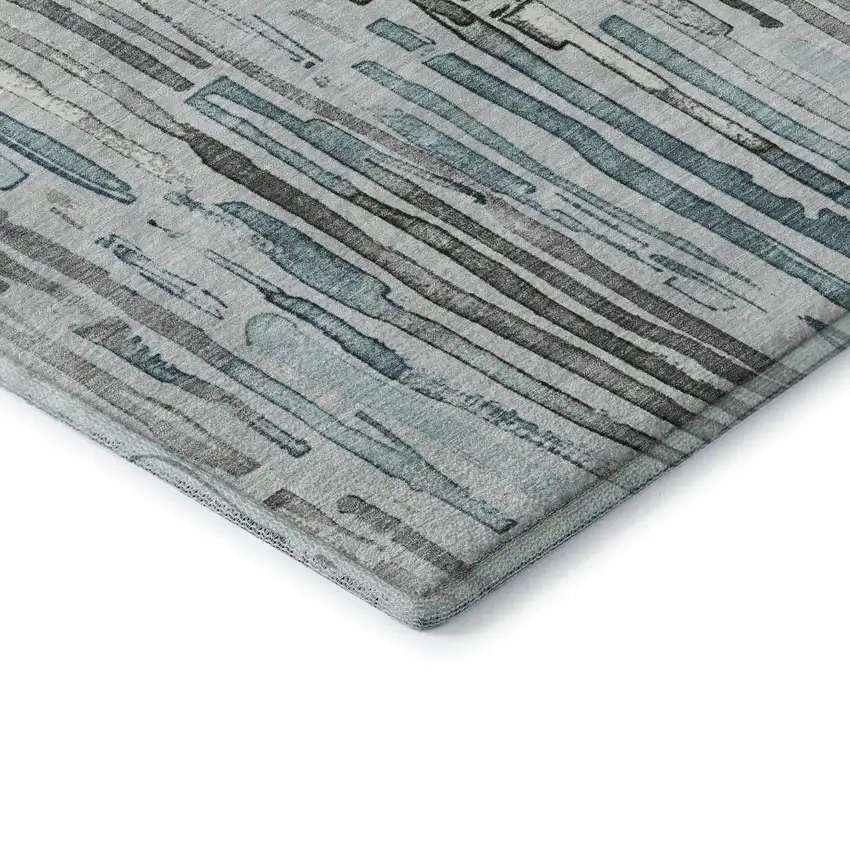 Teal Gray And Silver Striped Washable Area Rug With UV Protection Photo 7