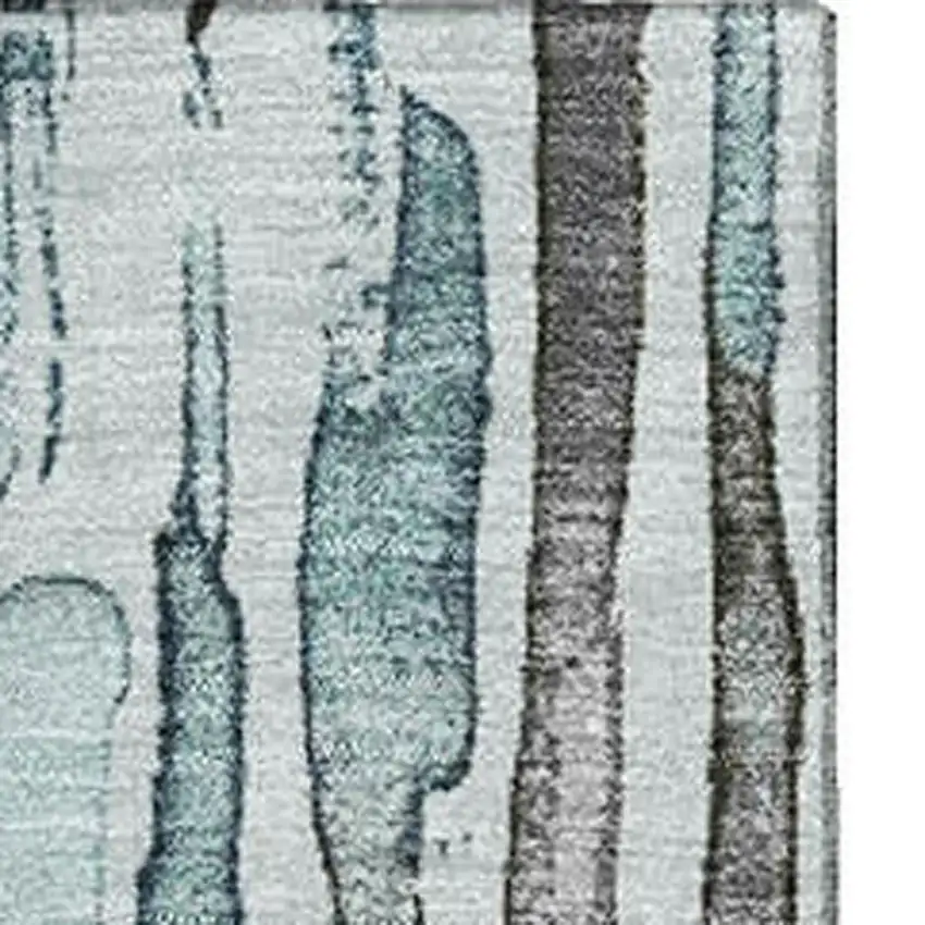 Teal Gray And Silver Striped Washable Area Rug With UV Protection Photo 3