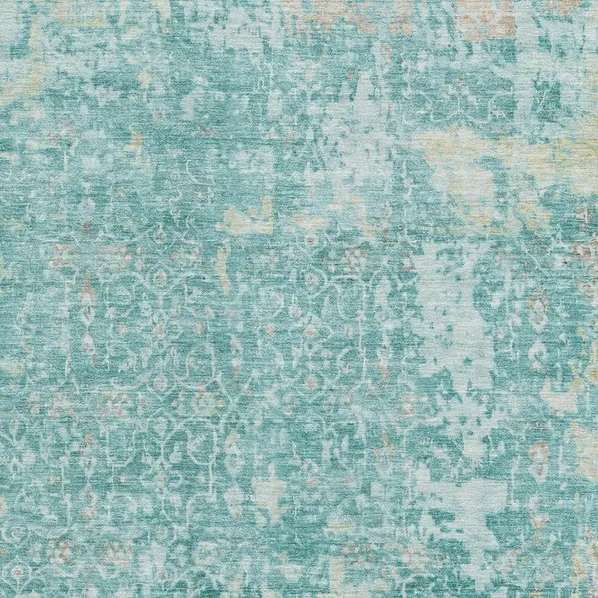 Teal Gray And Taupe Oriental Washable Area Rug With UV Protection Photo 2