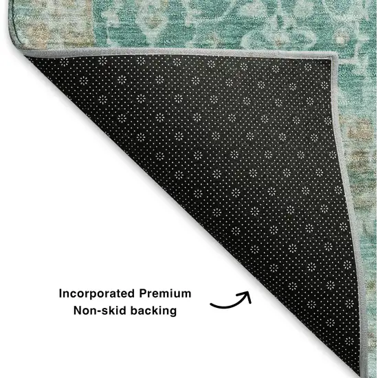 Teal Gray And Taupe Oriental Washable Area Rug With UV Protection Photo 6
