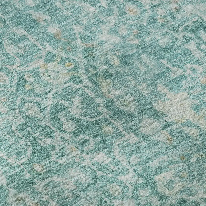 Teal Gray And Taupe Oriental Washable Area Rug With UV Protection Photo 9