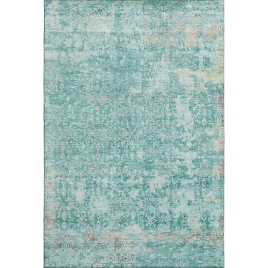 Teal Gray And Taupe Oriental Washable Area Rug With UV Protection Photo 1