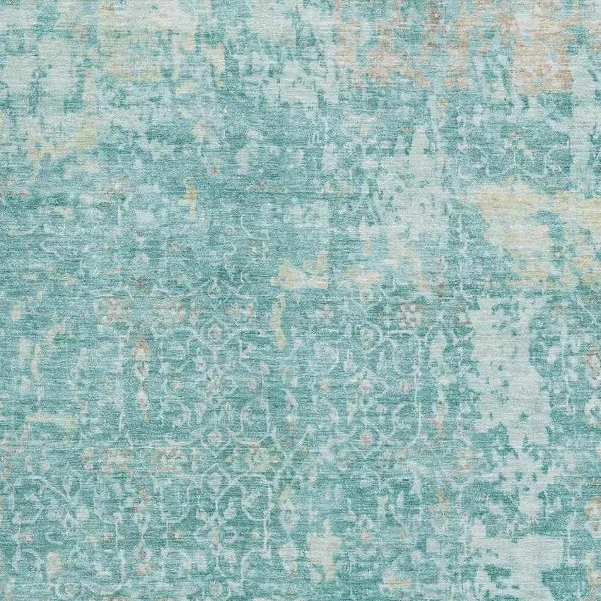 Teal Gray And Taupe Oriental Washable Area Rug With UV Protection Photo 2