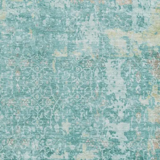 Teal Gray And Taupe Oriental Washable Area Rug With UV Protection Photo 2