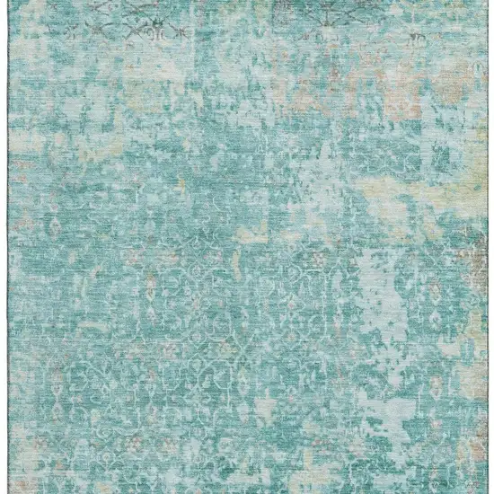 Teal Gray And Taupe Oriental Washable Area Rug With UV Protection Photo 3