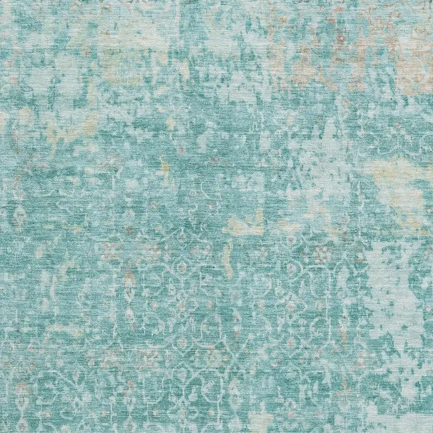 Teal Gray And Taupe Oriental Washable Area Rug With UV Protection Photo 2