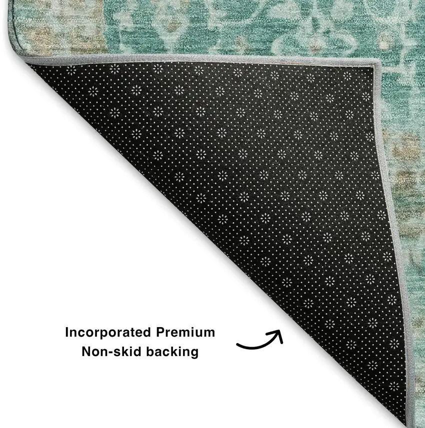 Teal Gray And Taupe Oriental Washable Area Rug With UV Protection Photo 6