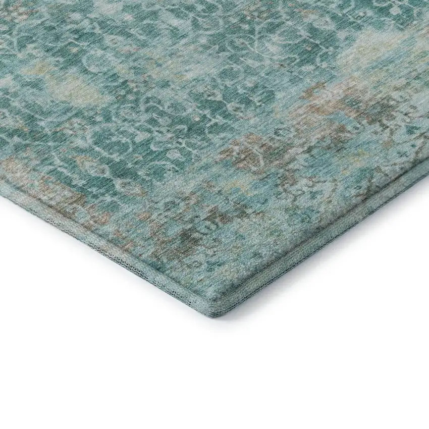Teal Gray And Taupe Oriental Washable Area Rug With UV Protection Photo 8
