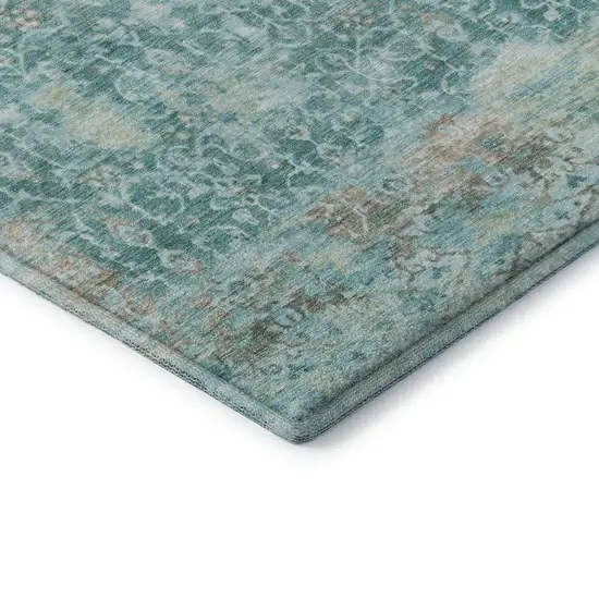 Teal Gray And Taupe Oriental Washable Area Rug With UV Protection Photo 7
