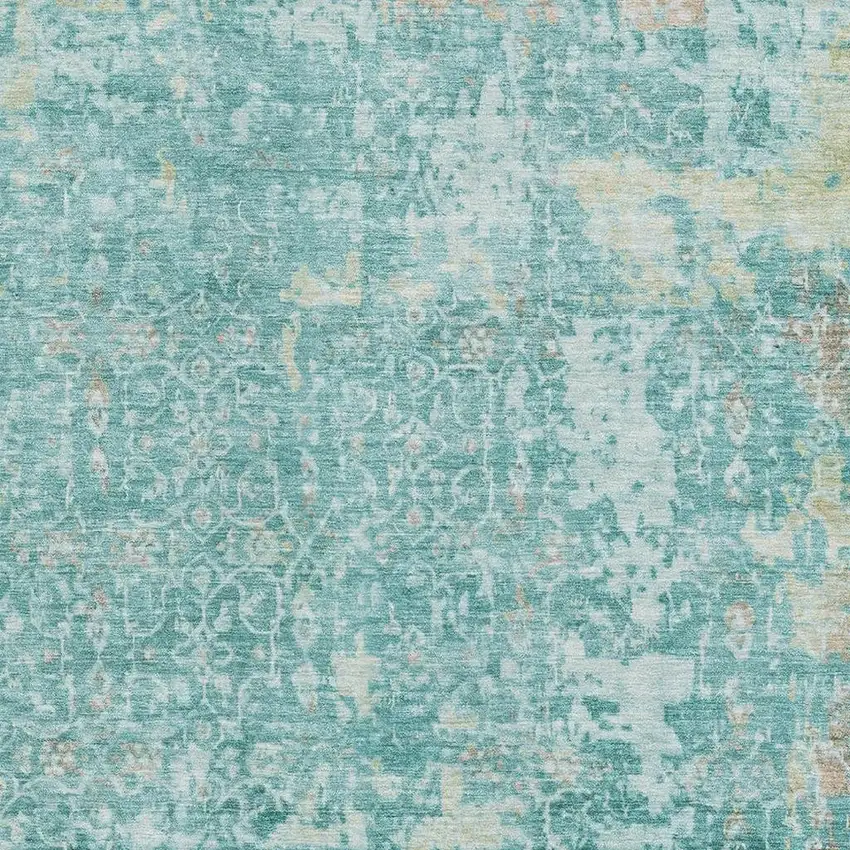 Teal Gray And Taupe Oriental Washable Area Rug With UV Protection Photo 2