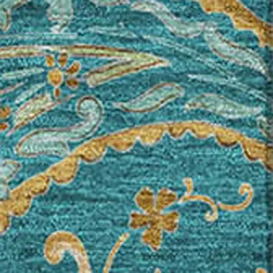 Teal Green And Gold Paisley Washable Area Rug With UV Protection Photo 3