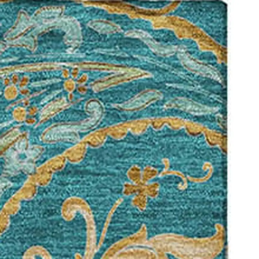 Teal Green And Gold Paisley Washable Area Rug With UV Protection Photo 3