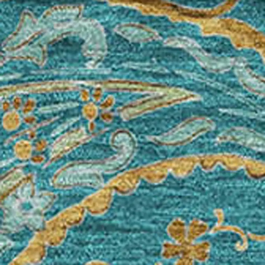 Teal Green And Gold Paisley Washable Area Rug With UV Protection Photo 3