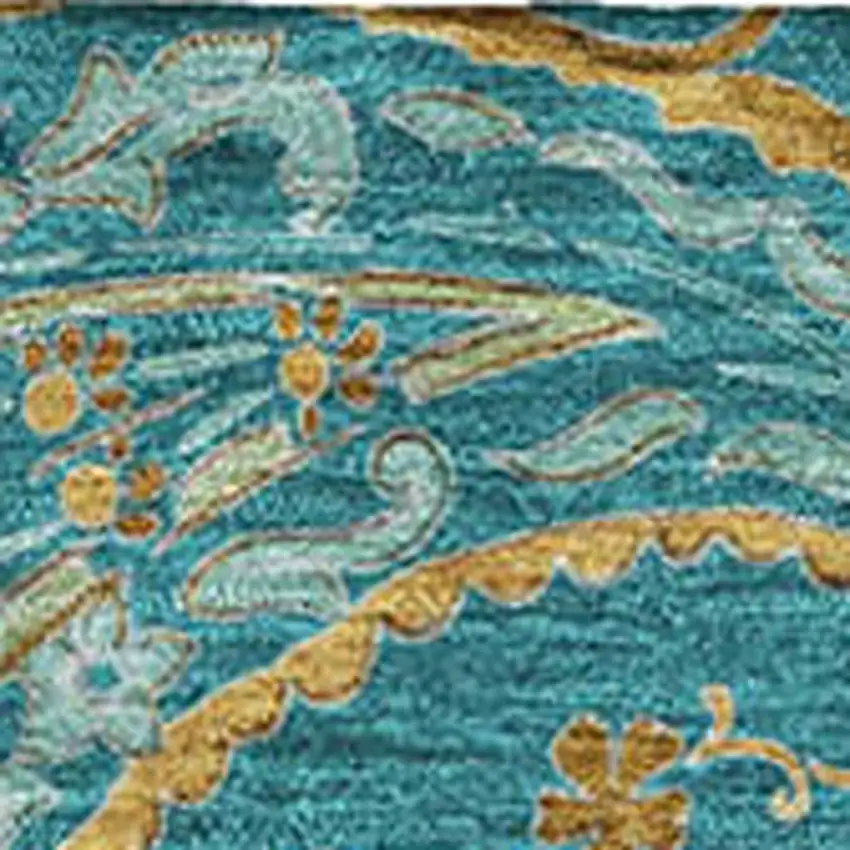 Teal Green And Gold Paisley Washable Area Rug With UV Protection Photo 3