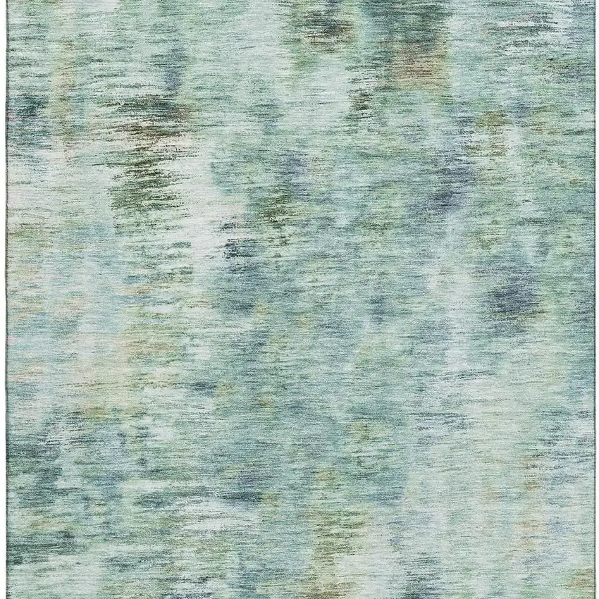 Teal Green And Ivory Abstract Washable Area Rug With UV Protection Photo 4